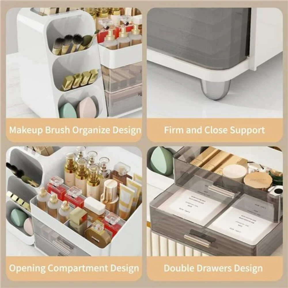 Makeup Organizer with Drawers Vanity Cosmetic Storage Box Brush Holder Skincare